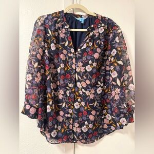 Draper James Navy Floral Sheer Blouse